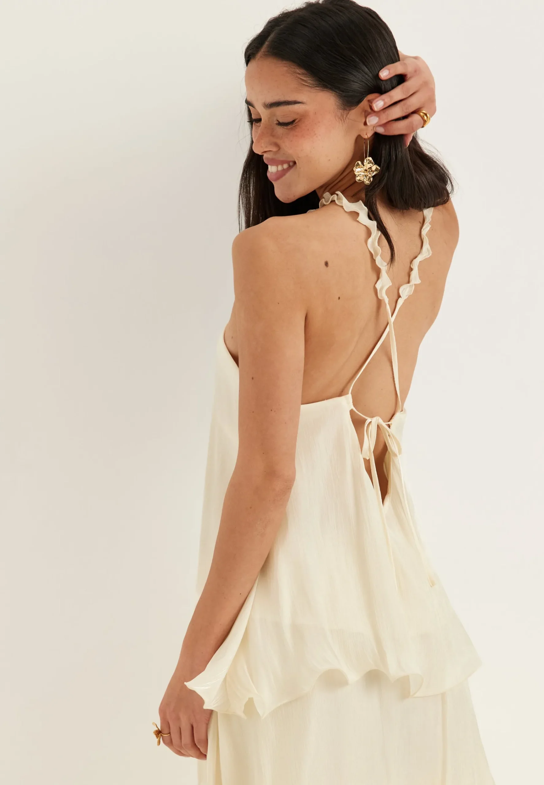 Halterneck Shimmer Flounce Top