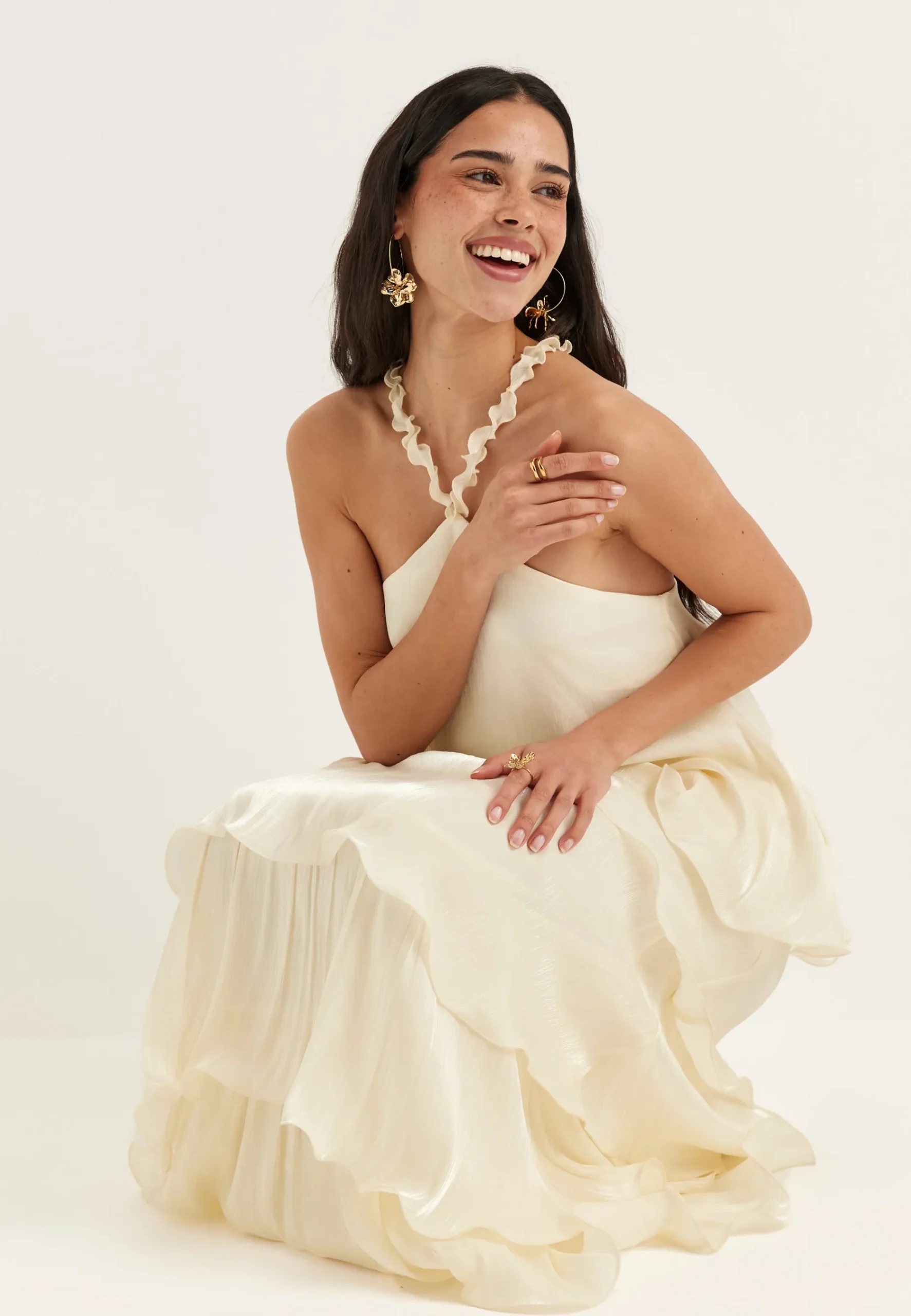 Halterneck Shimmer Flounce Top