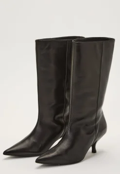 Heeled Mid Knee Leather Boot