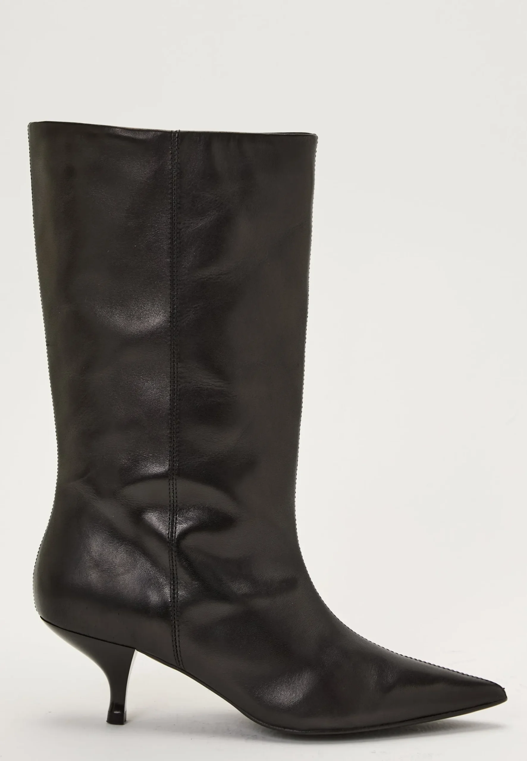 Heeled Mid Knee Leather Boot