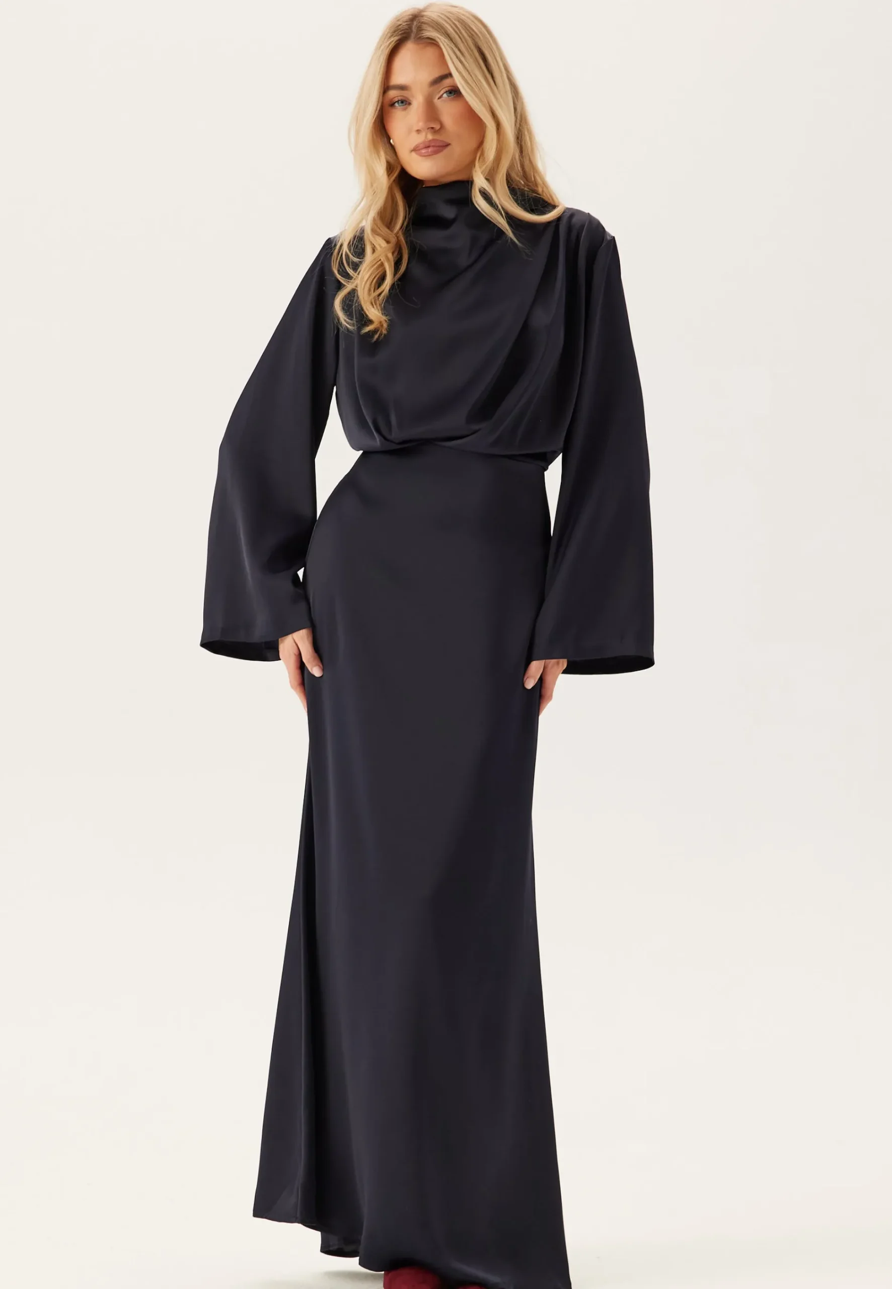 High Neck Wide Sleeve Satin Gown