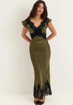 Lace Satin Maxi Dress