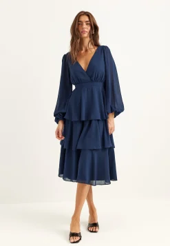 Long Sleeve Tiered Midi Dress