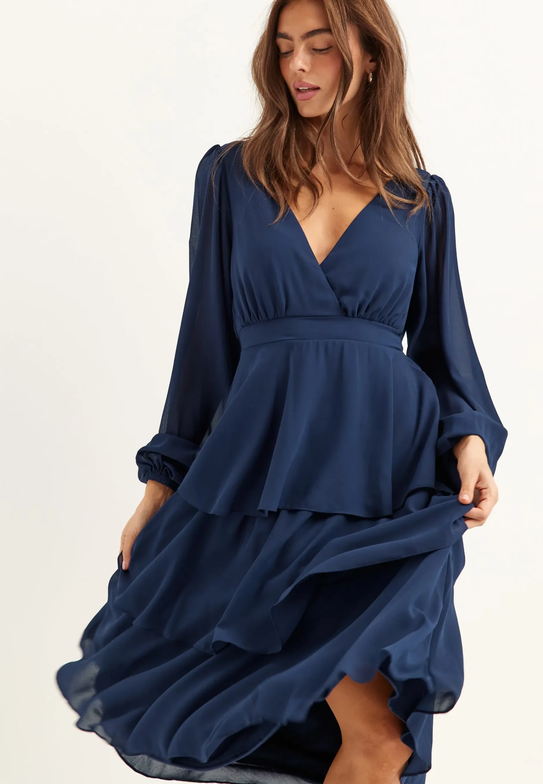 Long Sleeve Tiered Midi Dress