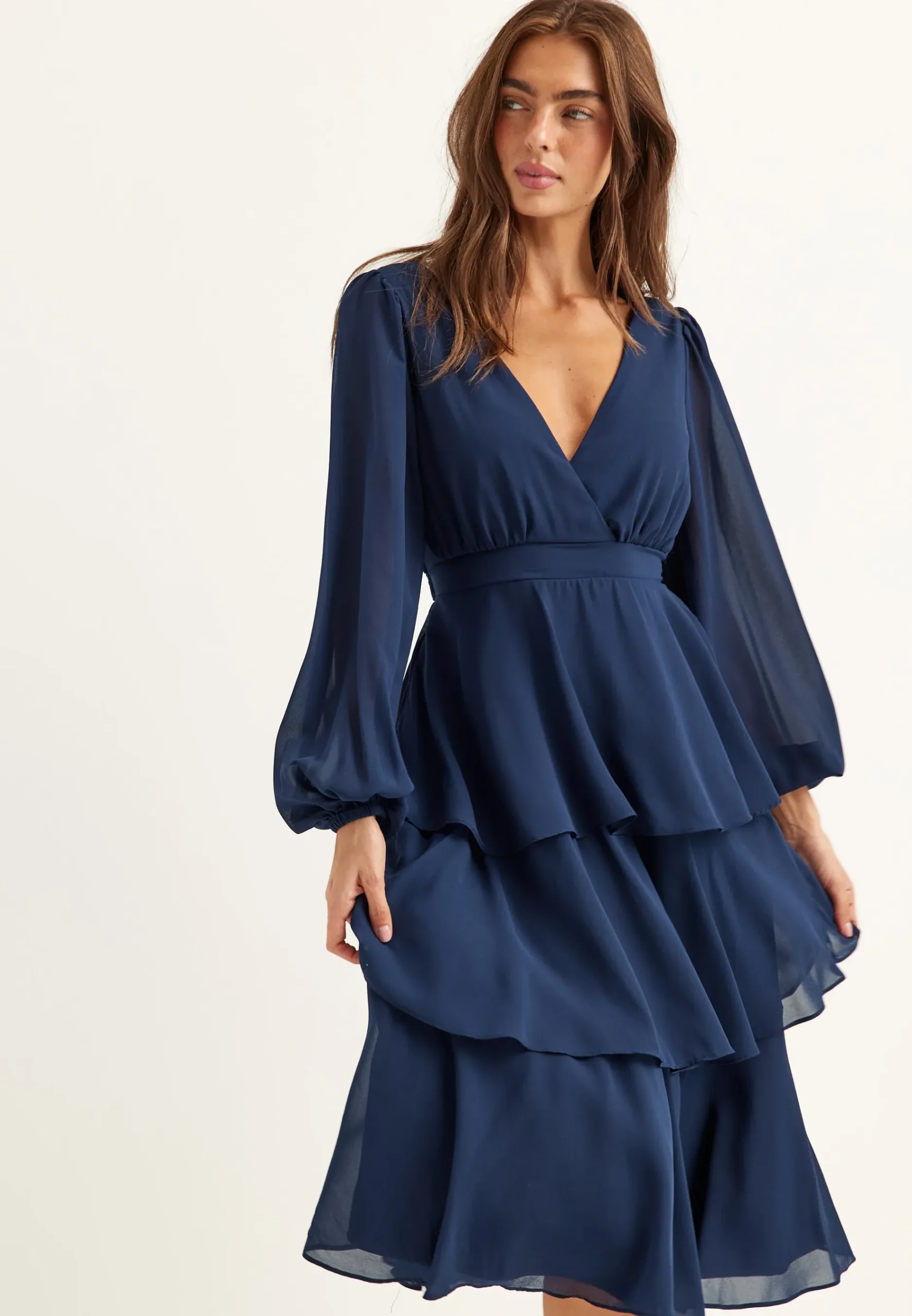 Long Sleeve Tiered Midi Dress