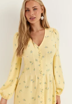 Midi Button Volume Sleeve Dress