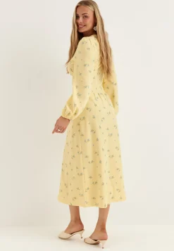 Midi Button Volume Sleeve Dress