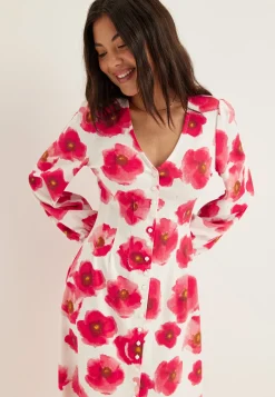 Midi Button Volume Sleeve Dress
