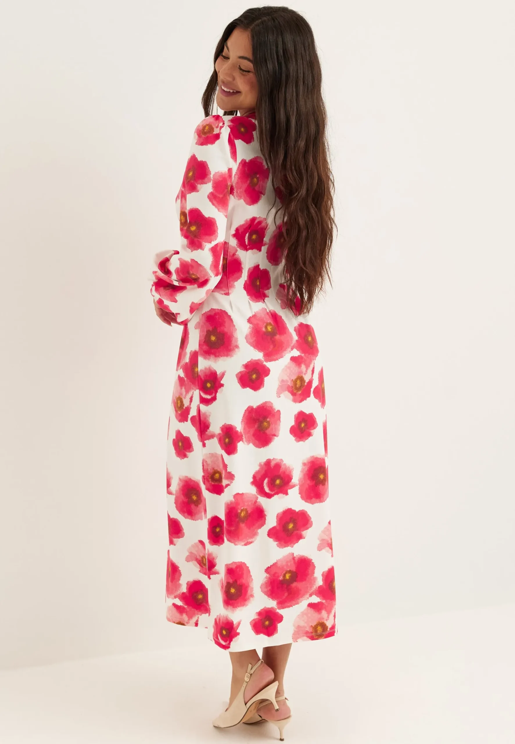 Midi Button Volume Sleeve Dress