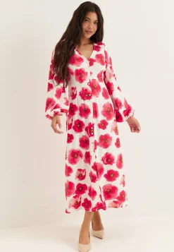 Midi Button Volume Sleeve Dress