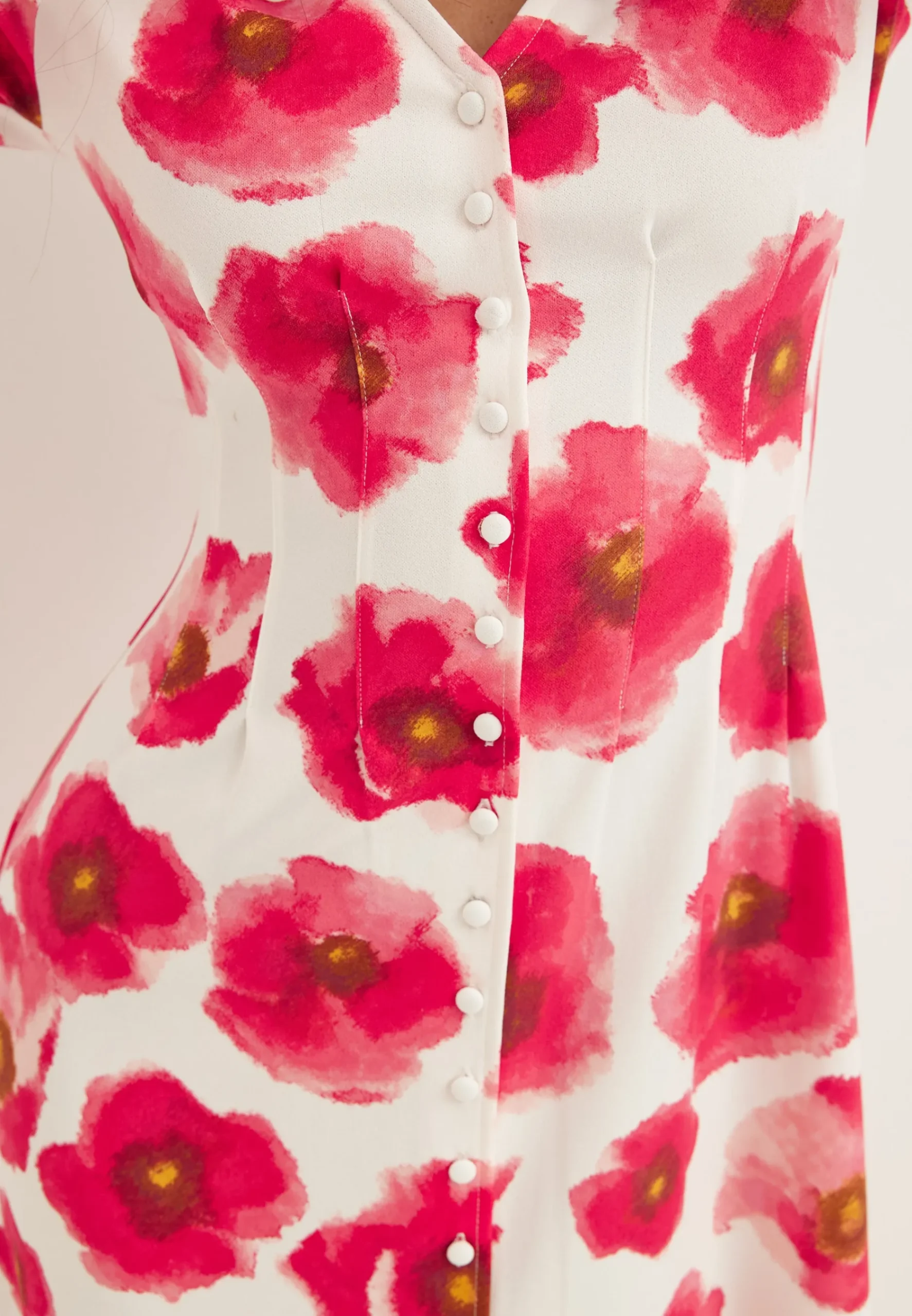 Midi Button Volume Sleeve Dress