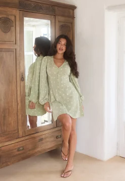 Mini Button Volume Sleeve Dress