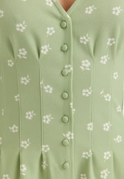Mini Button Volume Sleeve Dress