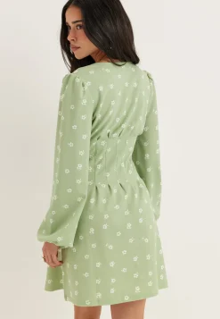 Mini Button Volume Sleeve Dress