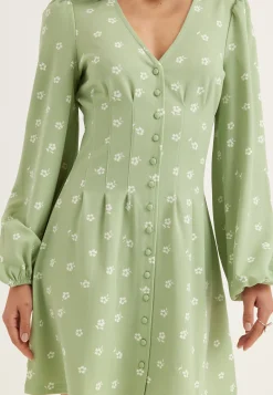 Mini Button Volume Sleeve Dress