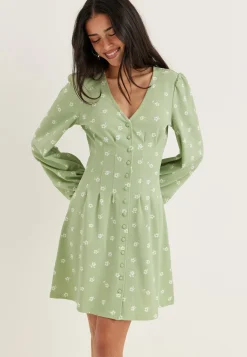 Mini Button Volume Sleeve Dress