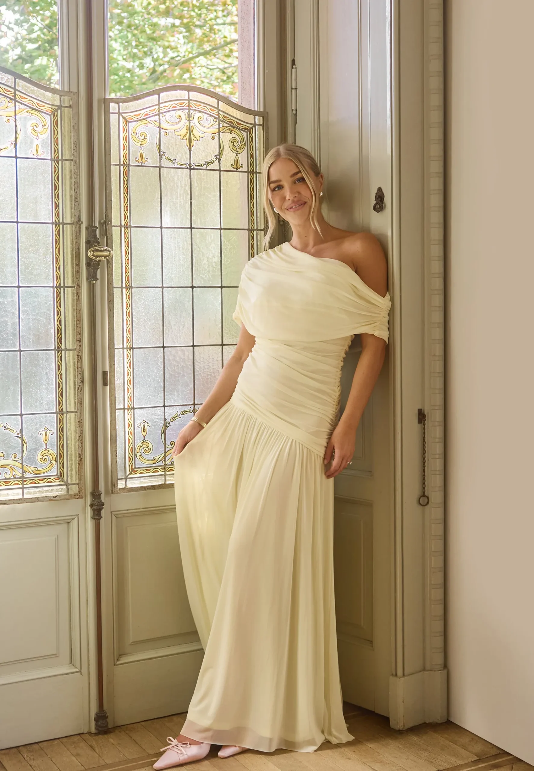 Off Shoulder Mesh Maxi Dress