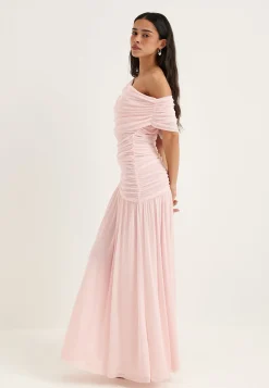 Off Shoulder Mesh Maxi Dress