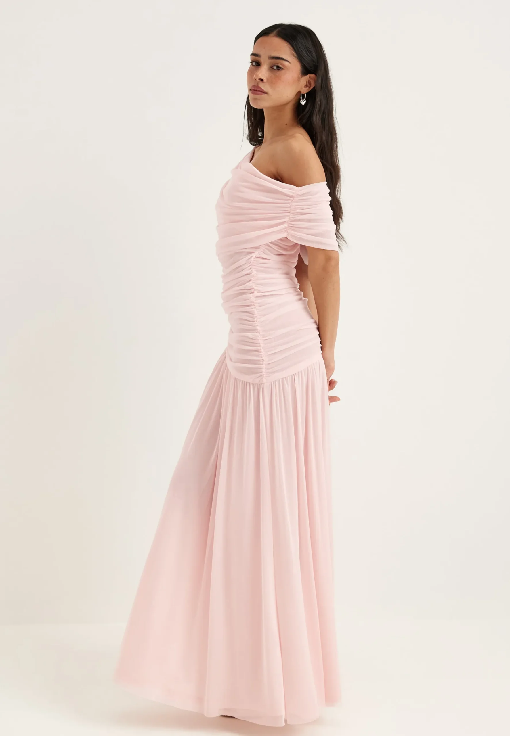 Off Shoulder Mesh Maxi Dress