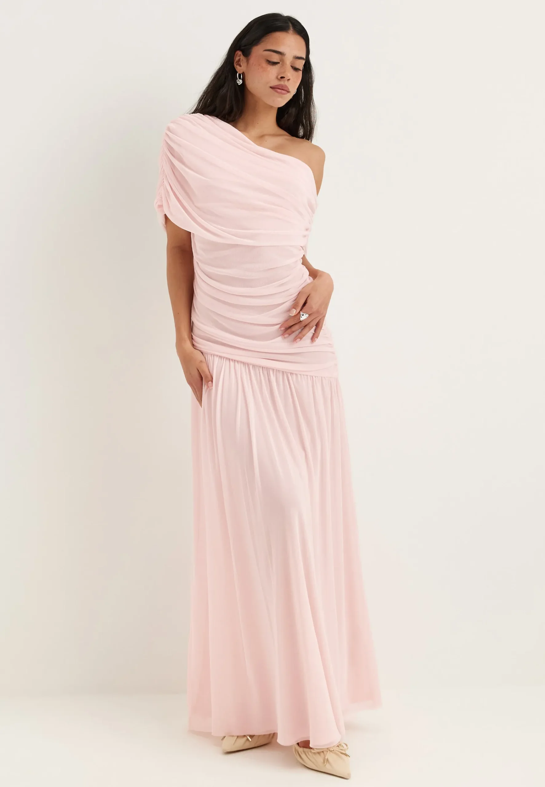 Off Shoulder Mesh Maxi Dress