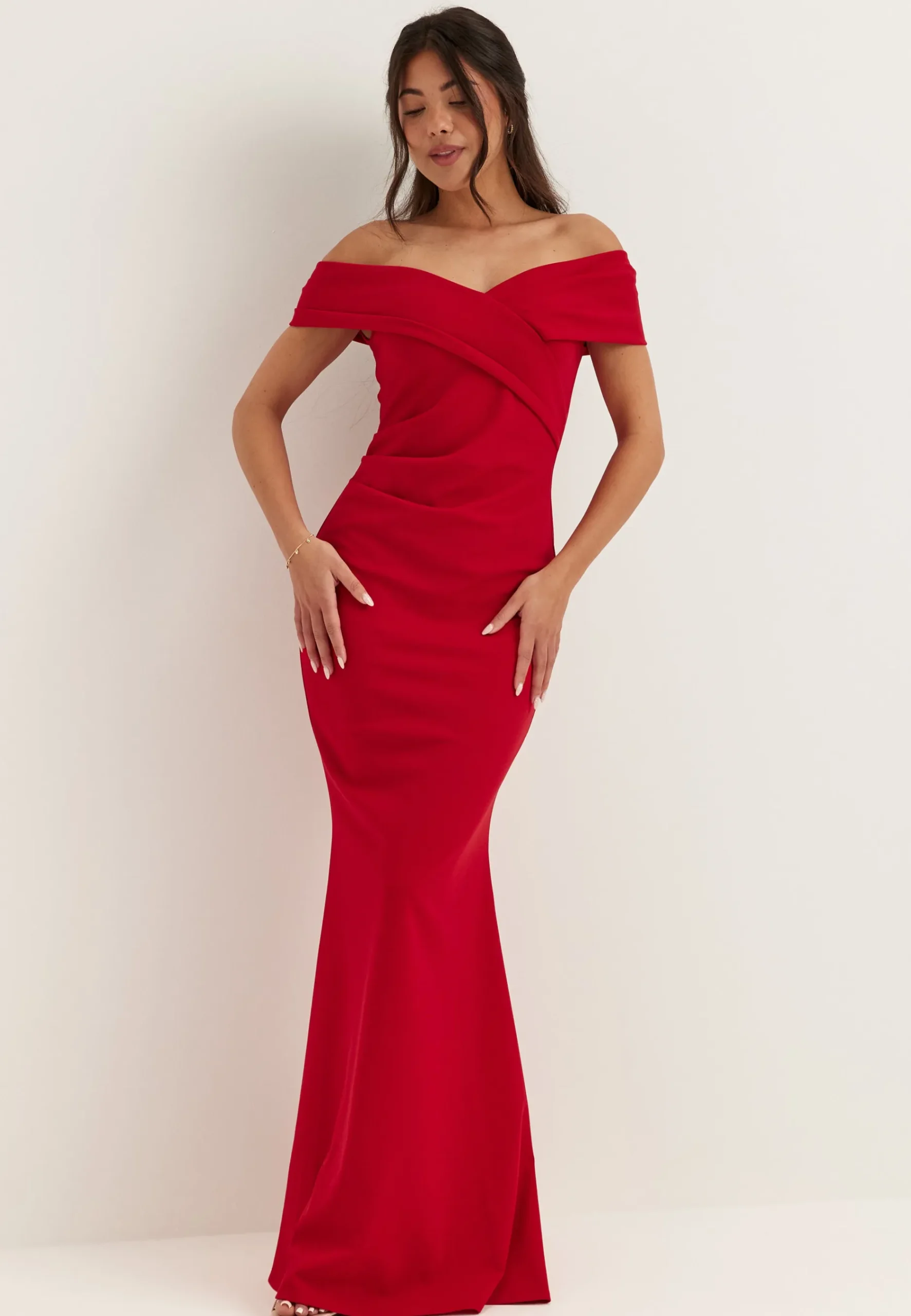 Off Shoulder Pleat Maxi Dress