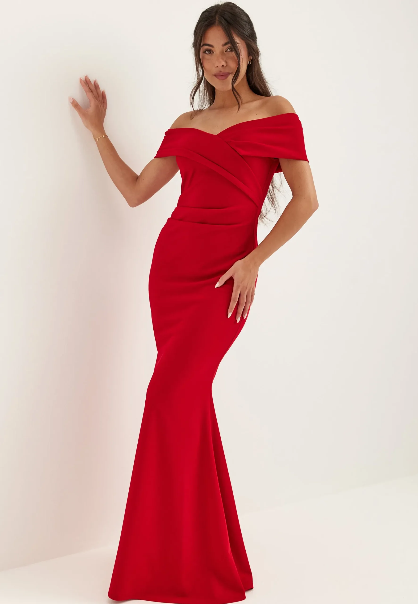 Off Shoulder Pleat Maxi Dress