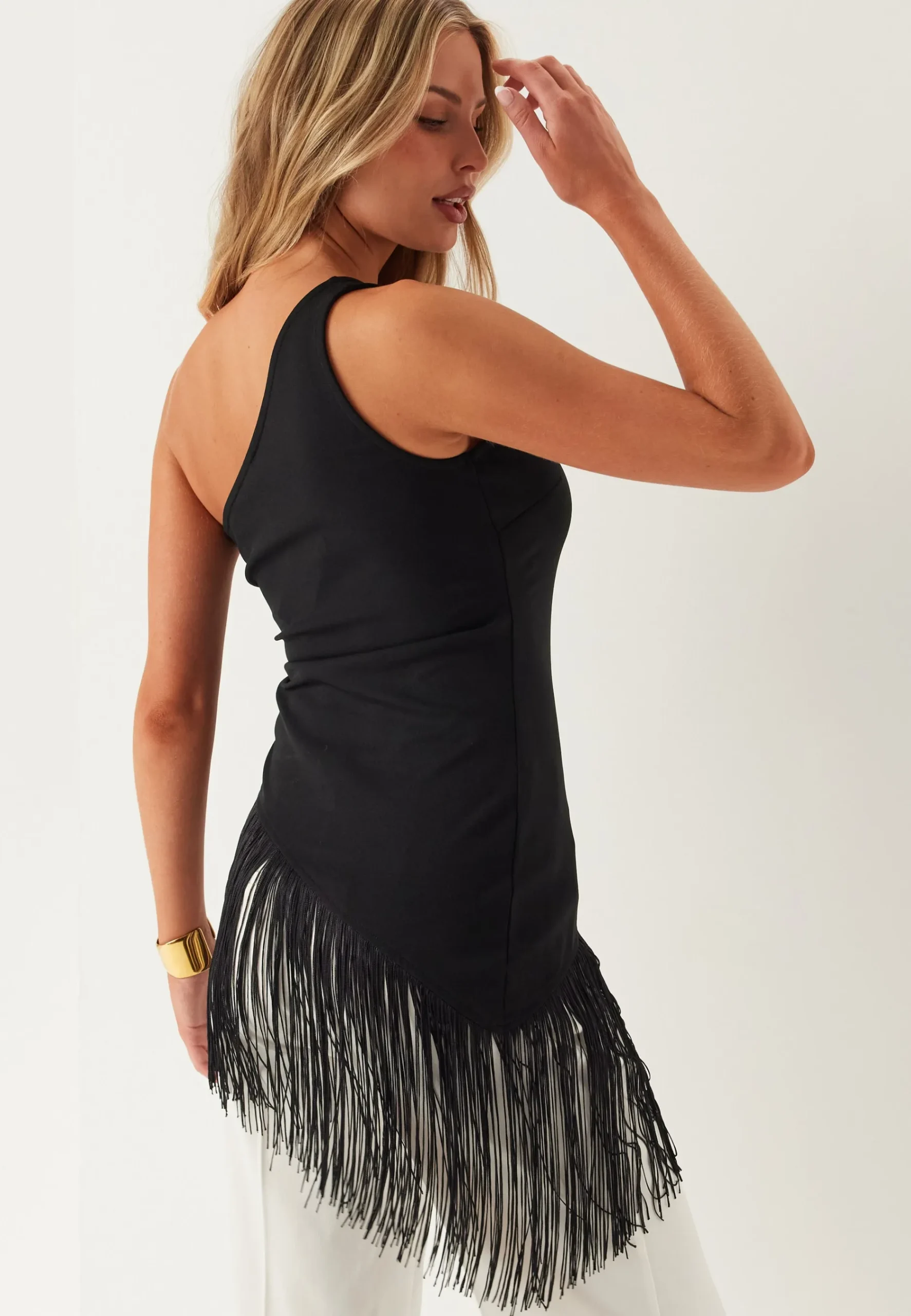 One Shoulder Fringe Top