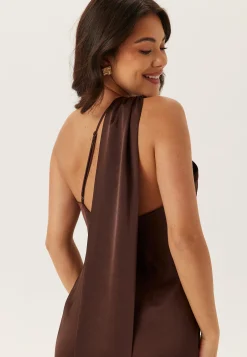 One Shoulder Scarf Satin Gown