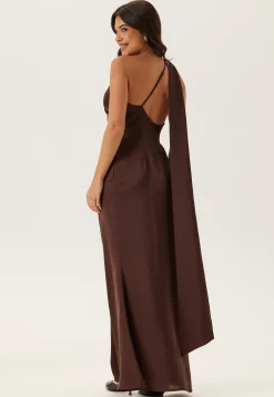 One Shoulder Scarf Satin Gown