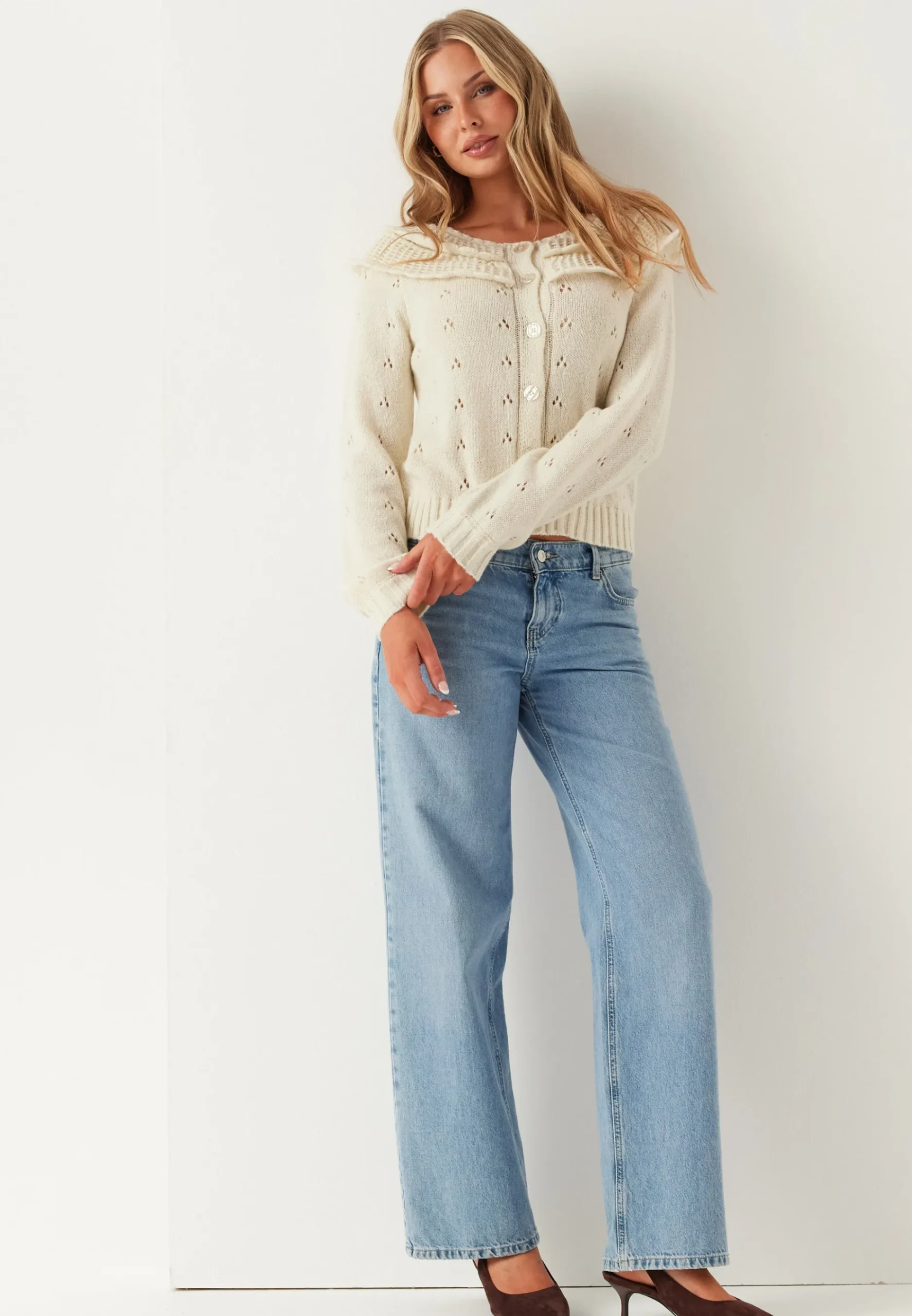 Pcdavis Ls O-neck Frill Cardigan