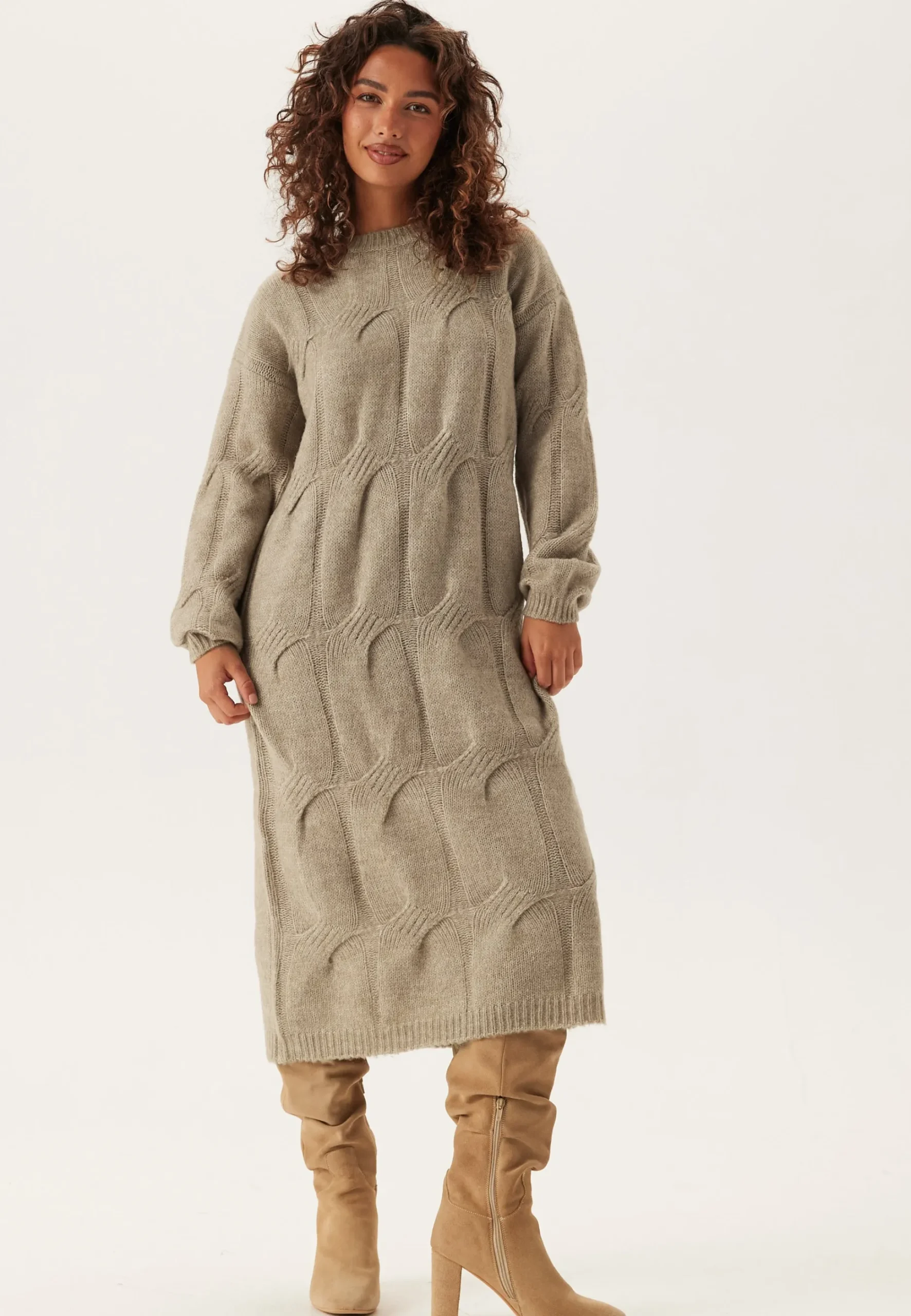 Pcjenna Ls Cable Knit Midi Dre