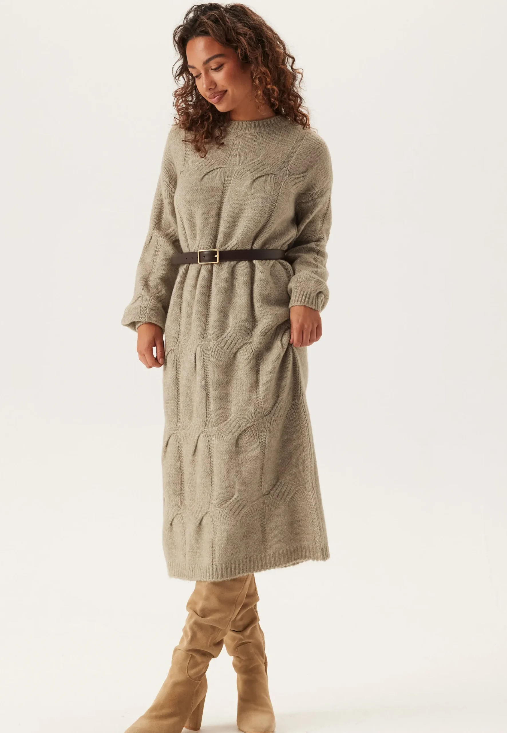 Pcjenna Ls Cable Knit Midi Dre