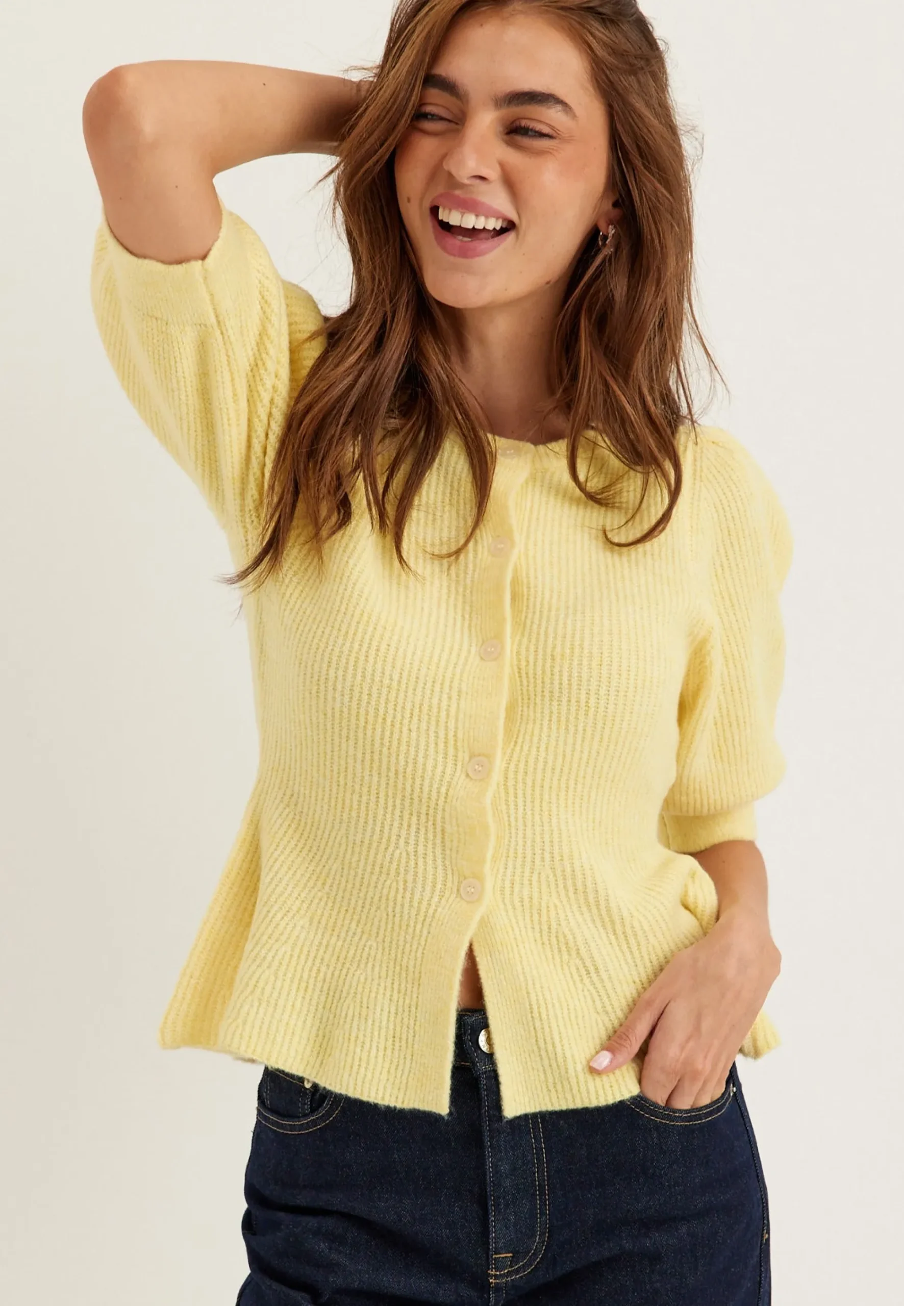Pcsilly Ss Puff Knit Cardigan