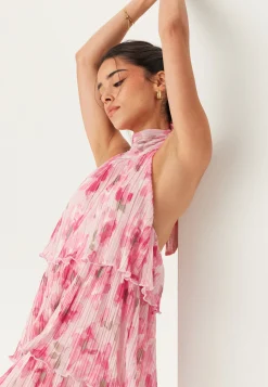 Pleated Flounce Maxi Dress