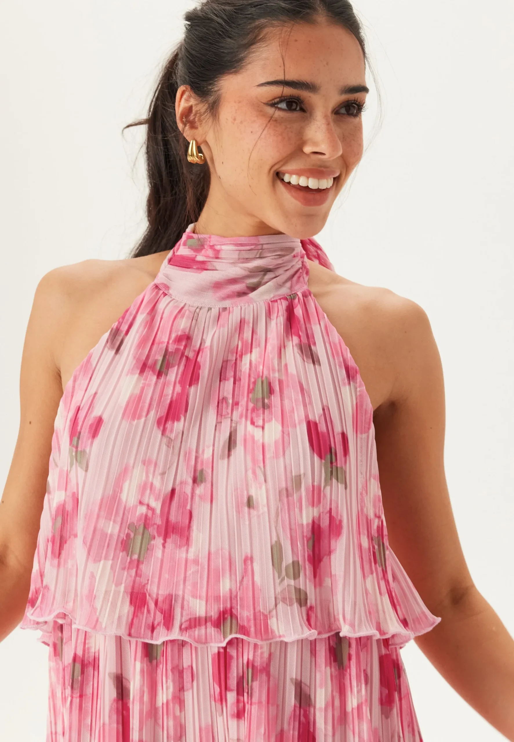 Pleated Flounce Maxi Dress