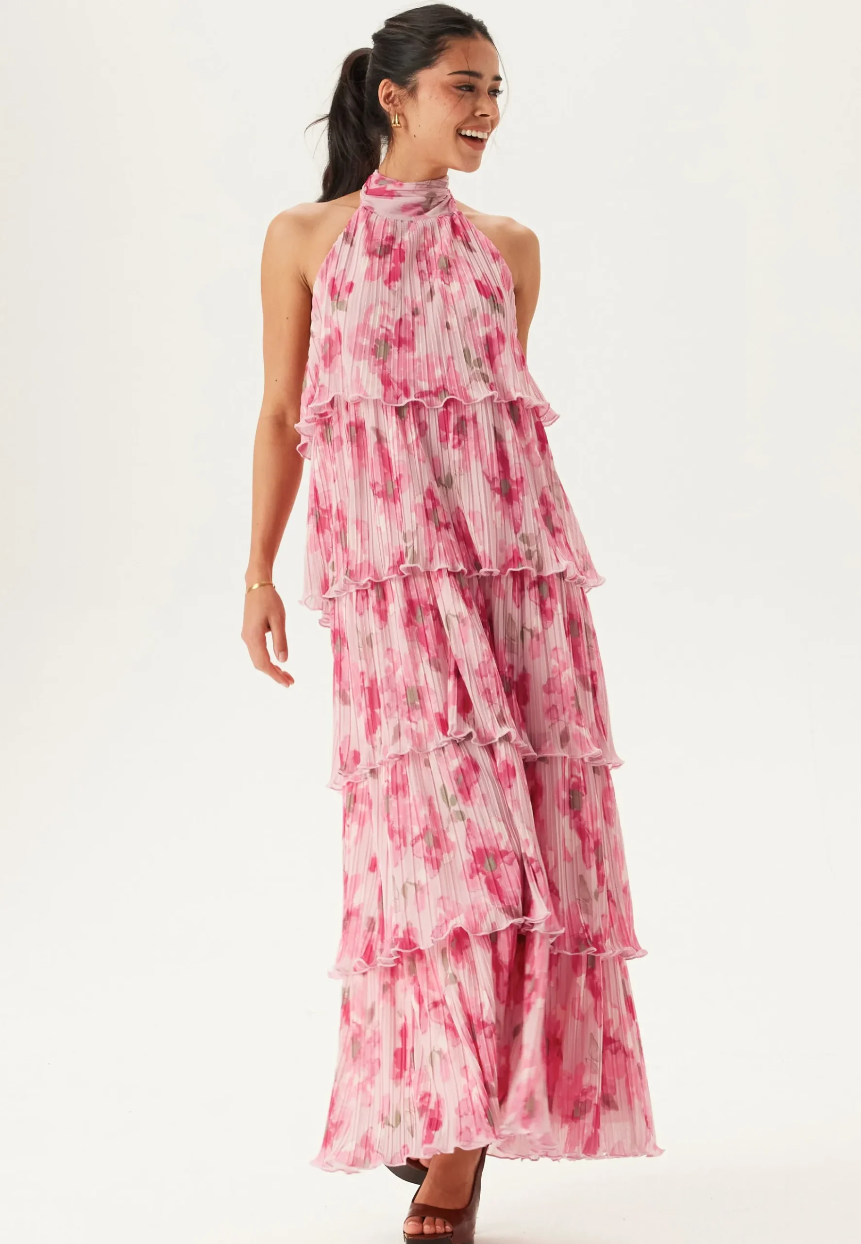 Pleated Flounce Maxi Dress
