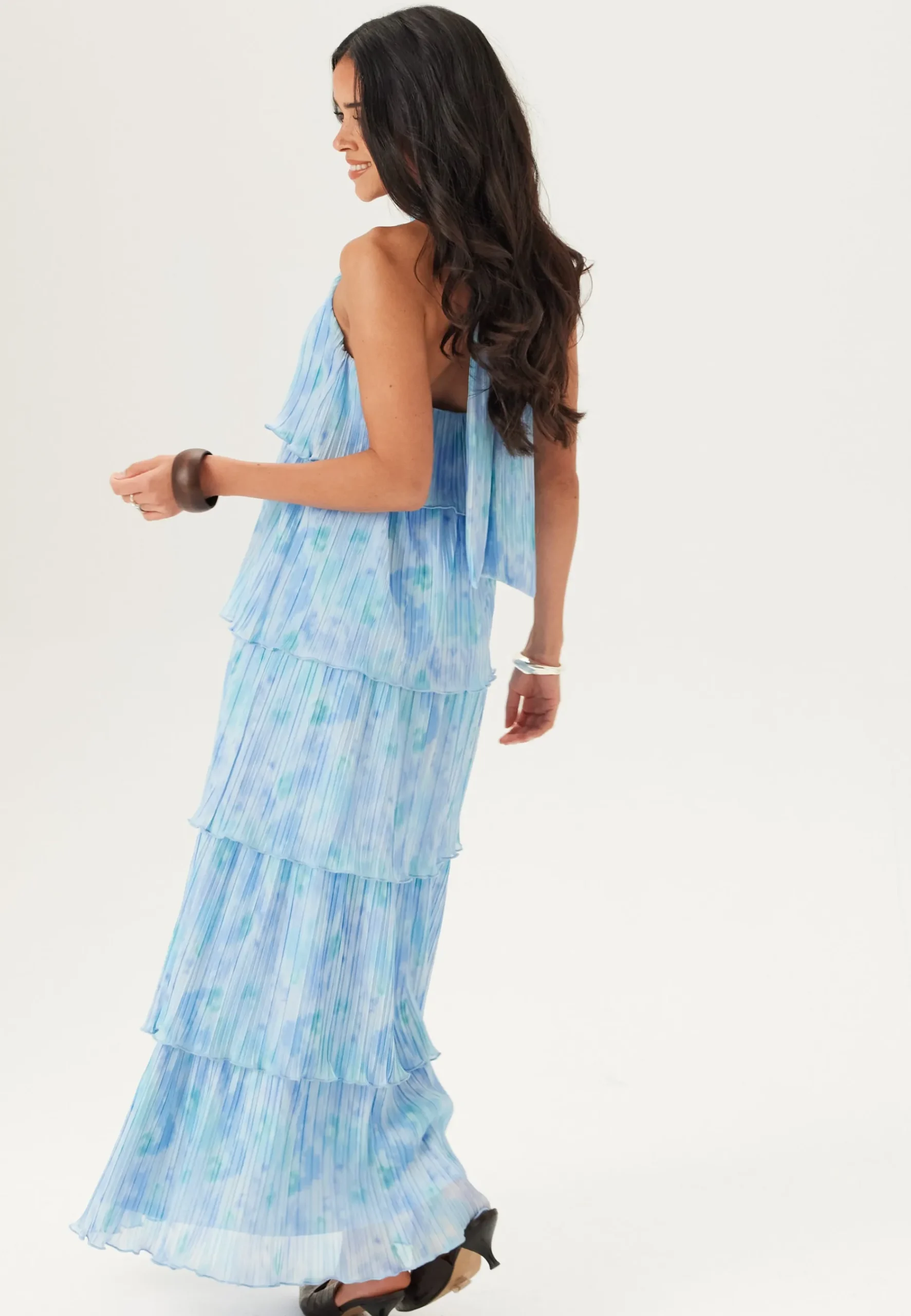 Pleated Flounce Maxi Dress