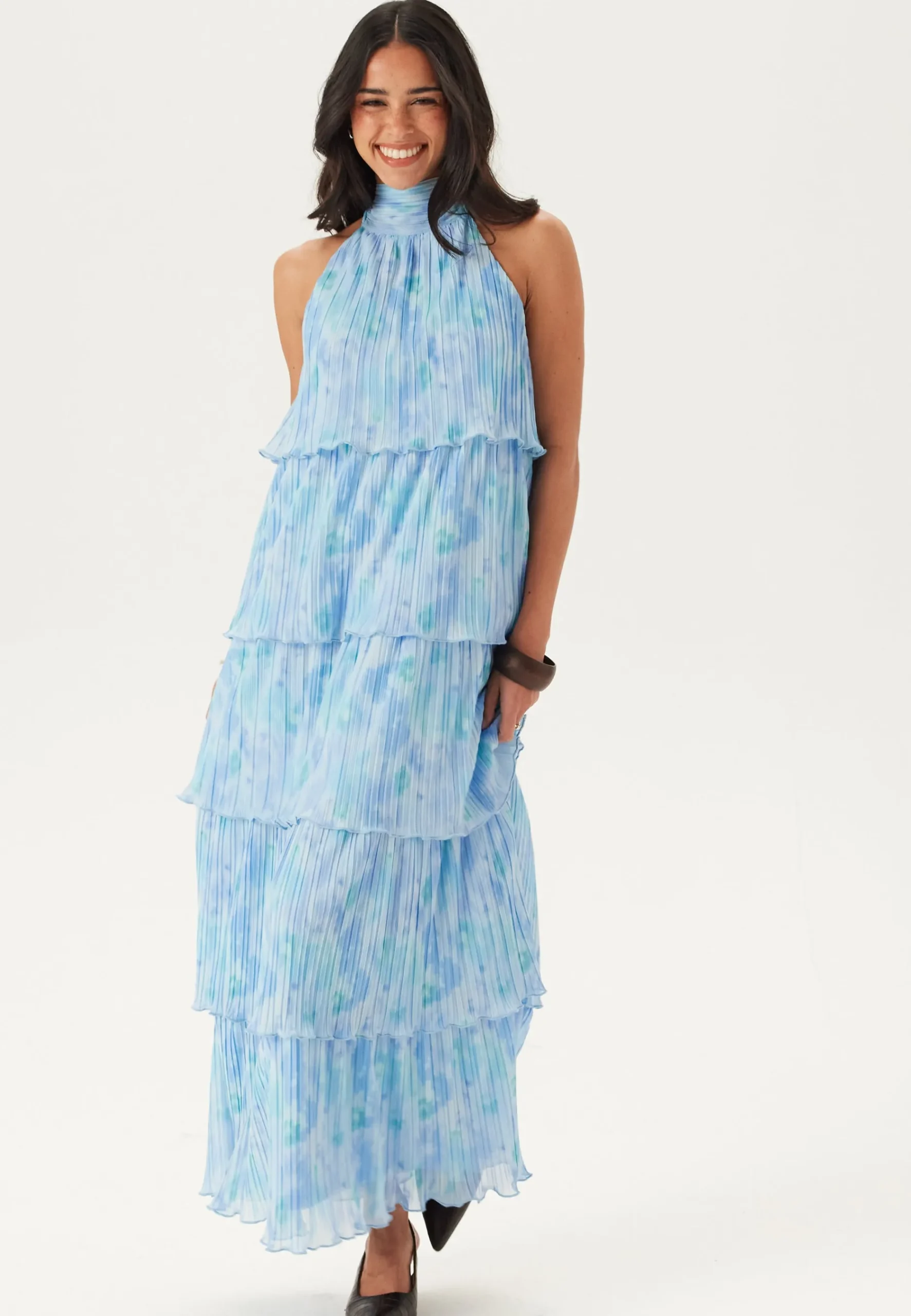 Pleated Flounce Maxi Dress