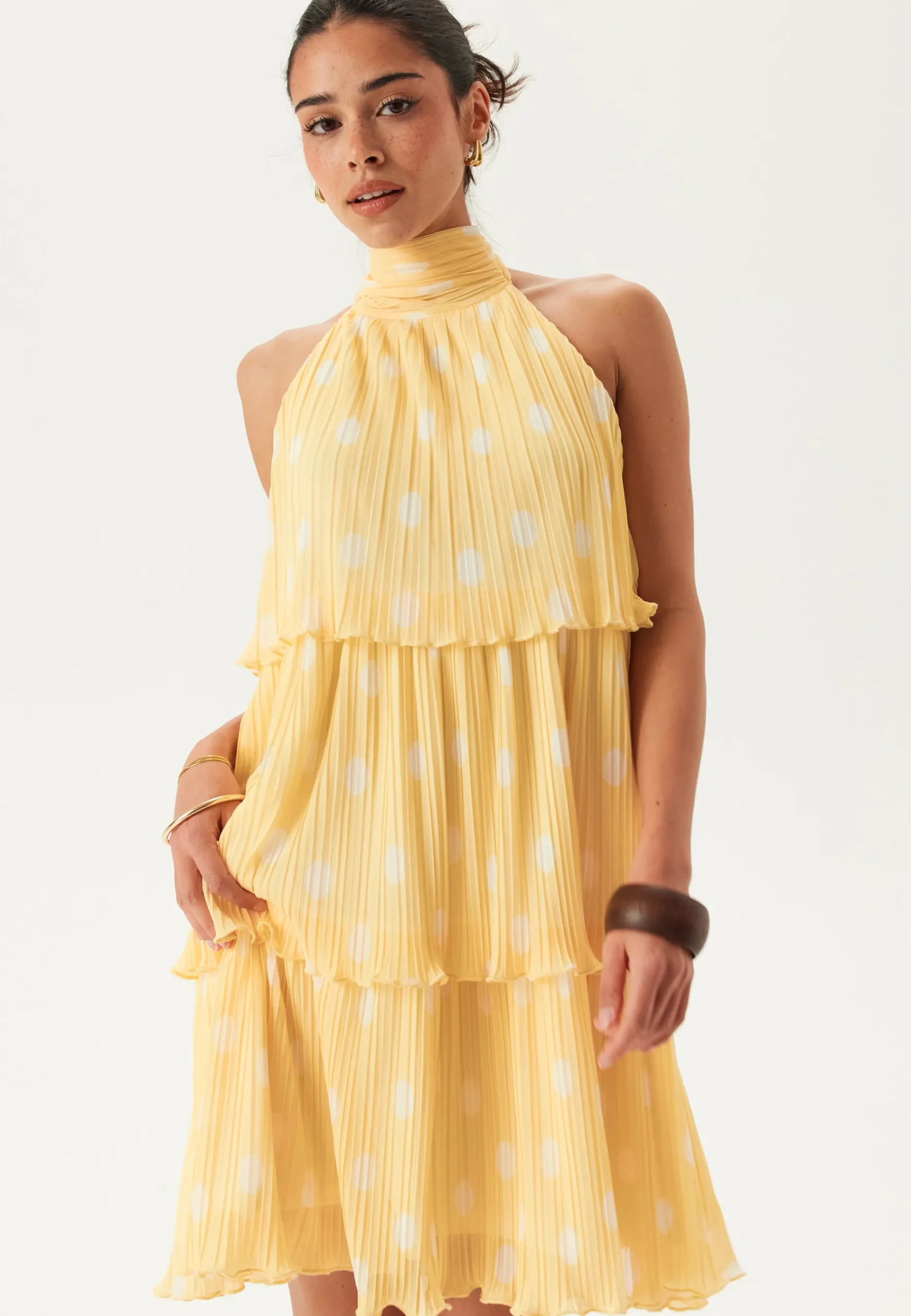 Pleated Flounce Mini Dress