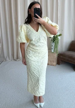Puff Sleeve Jacquard Midi Dress