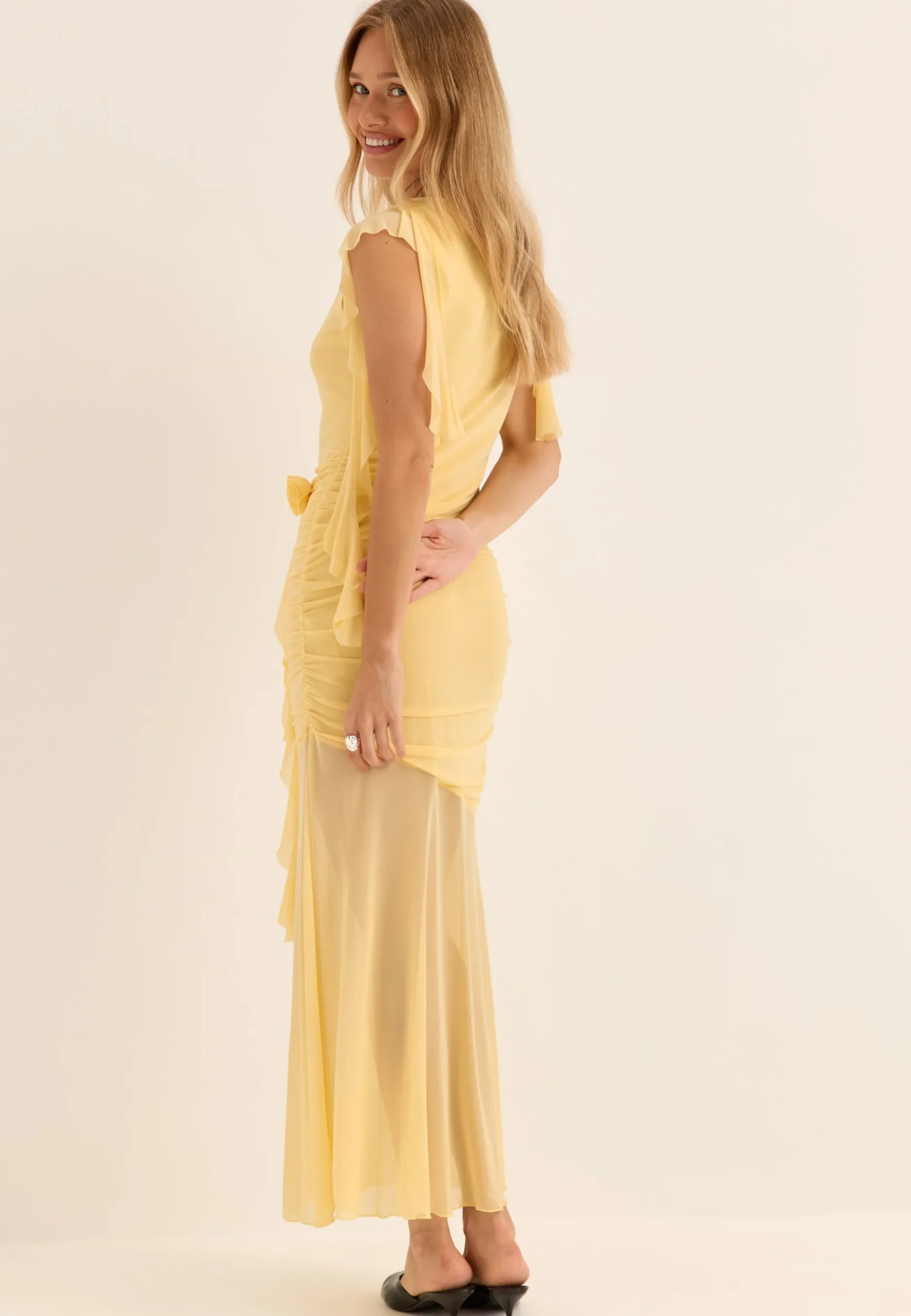 Ruched Frill Ankle Dress