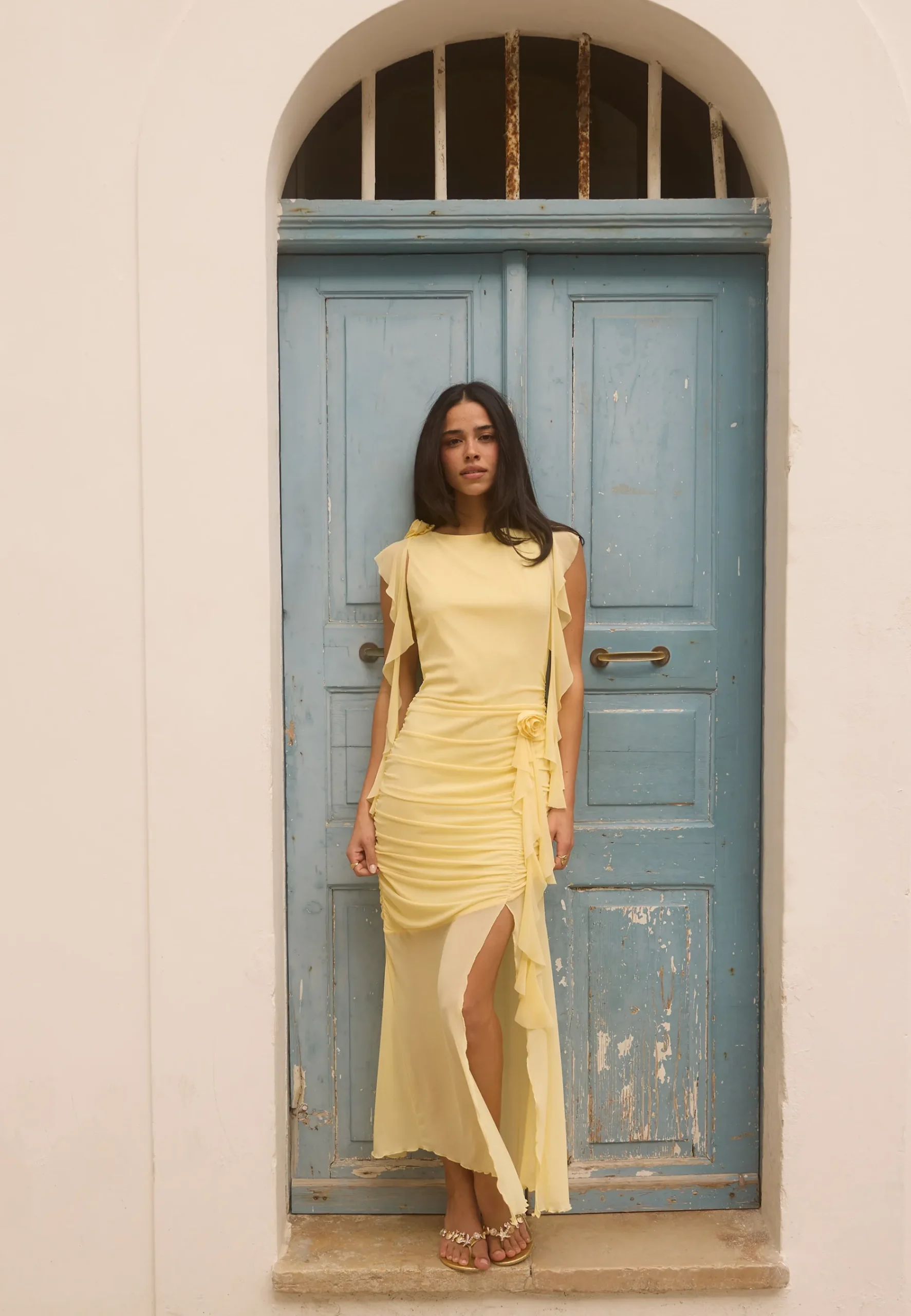 Ruched Frill Ankle Dress