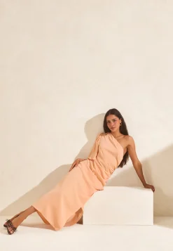 Ruched One Shoulder Midi Dress