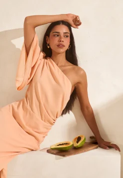 Ruched One Shoulder Midi Dress