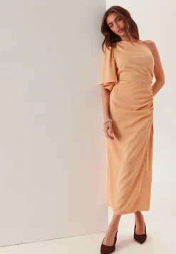 Ruched One Shoulder Midi Dress