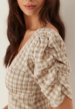 Ruched Puff Sleeve Ankle Dress