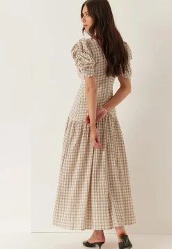 Ruched Puff Sleeve Ankle Dress