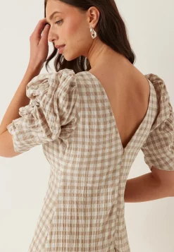 Ruched Puff Sleeve Ankle Dress