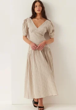 Ruched Puff Sleeve Ankle Dress