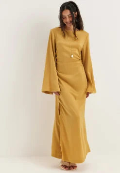 Ruched Satin Maxi Dress